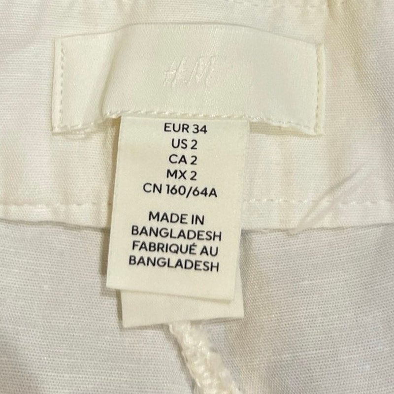 H&M White Linen Blend Cargo Pants SZ 2 Casual Resort Wear Vacation Preppy Chic