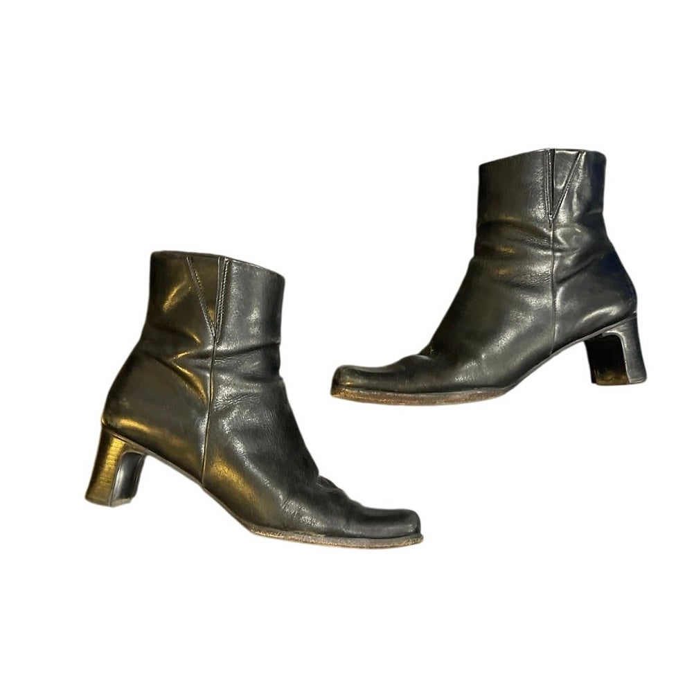 Diba Black Leather Ankle Square Toe Bootie Vintage 90s Y2K Made in Brazil