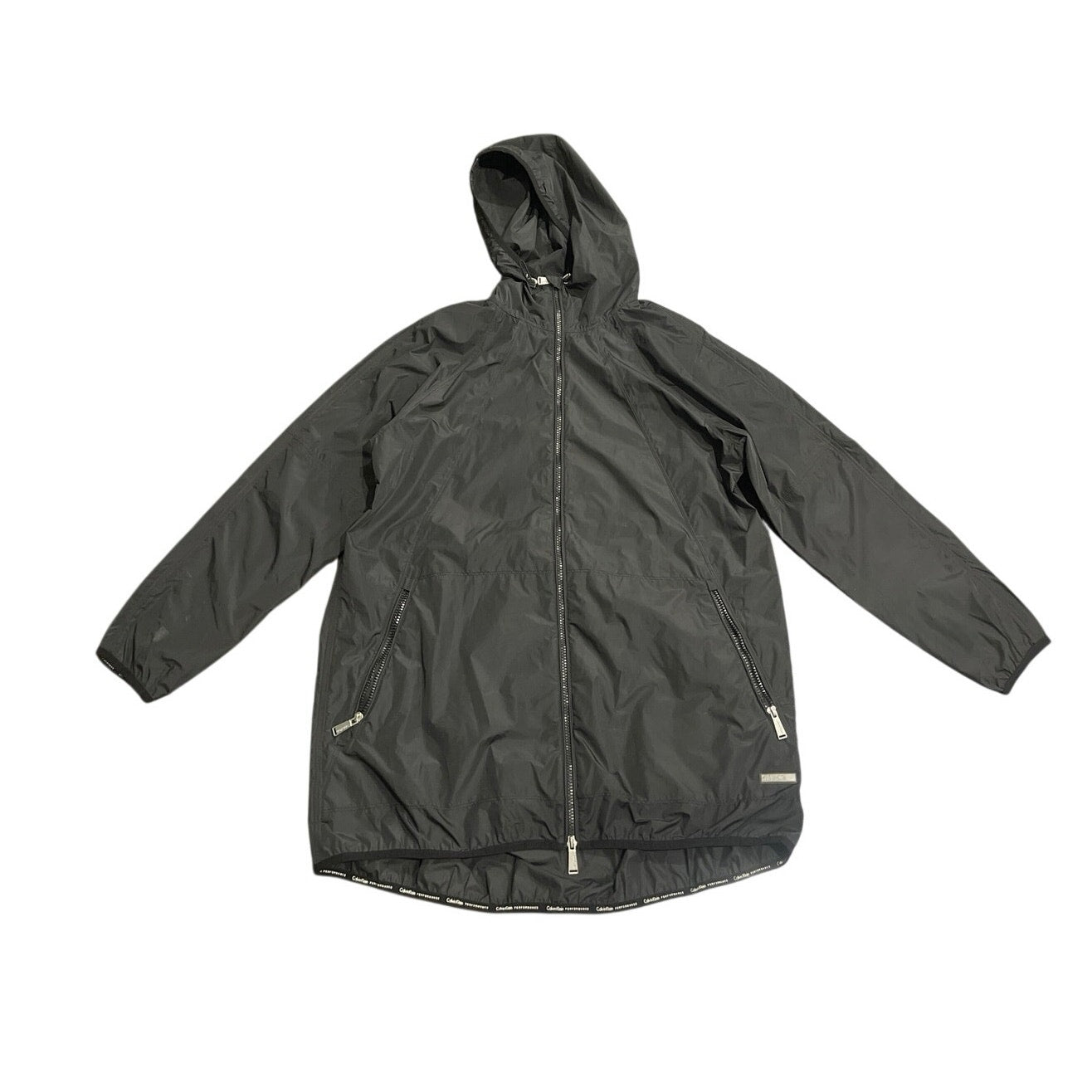 Calvin Klein Performance Hooded Long Lightweight Windbreaker Jacket SZ L Outdoor