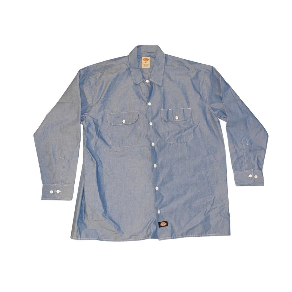 Dickies Button Down Long Sleeve Shirt Blue Workwear Streetwear Size XL