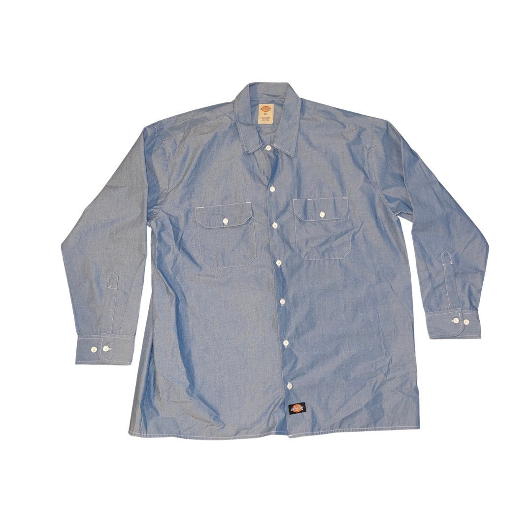 Dickies Button Down Long Sleeve Shirt Blue Workwear Streetwear Size XL