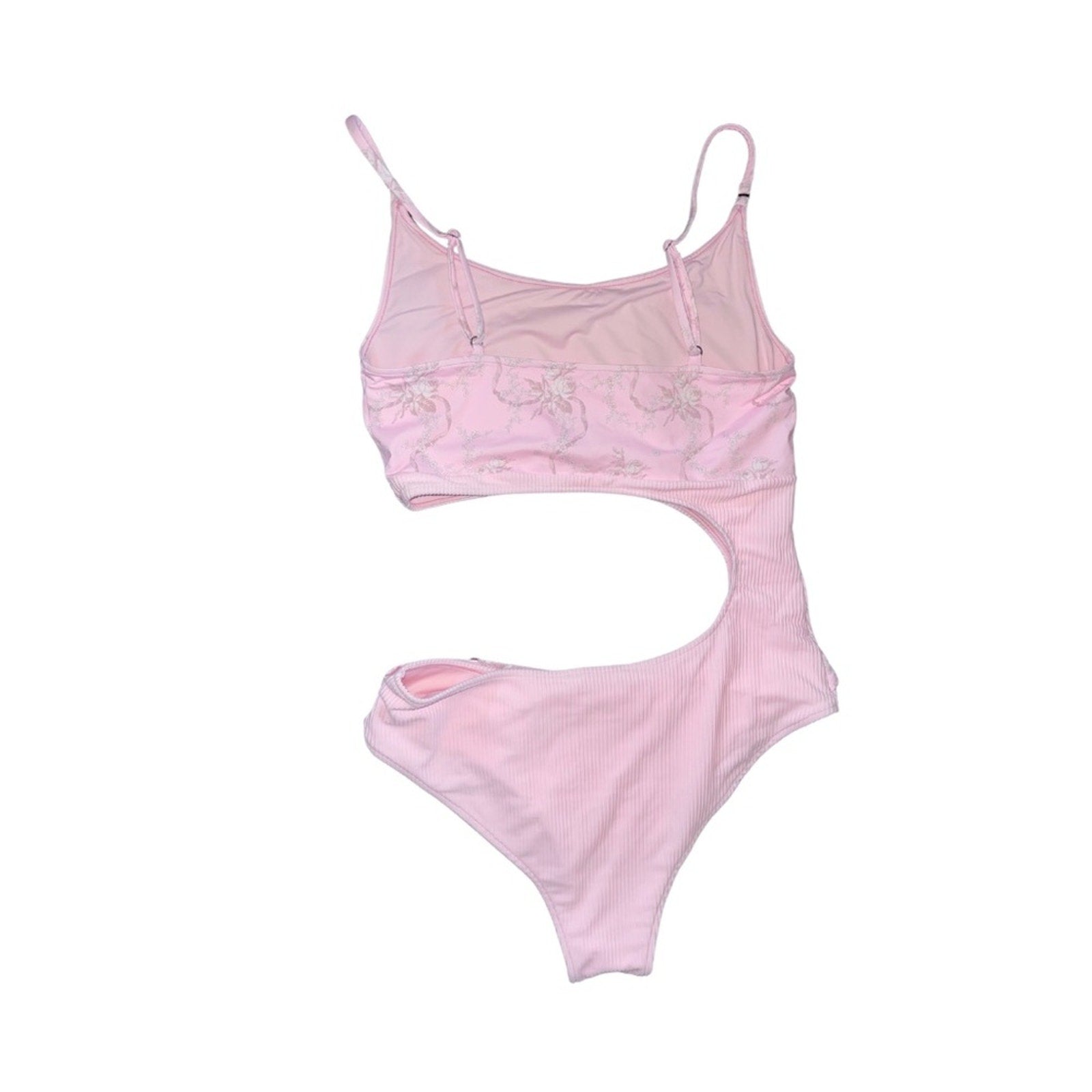 Frankie’s Bikini Thea Ribbed Cutout One Piece Swimsuit Size Large Pink Beach NWT