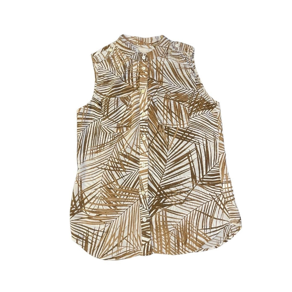 Banana Republic Sleeveless Silk Button Down Blouse SZ 8 Tropical Vacation Resort