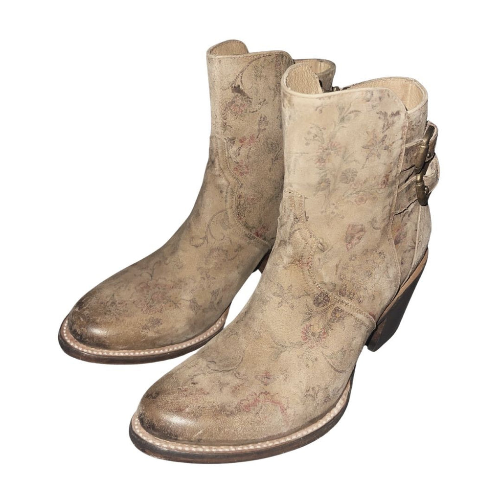 Lucchese Brown Cowgirl Floral Catalina Western Boots bootie Suede Size 8.5 NWOB