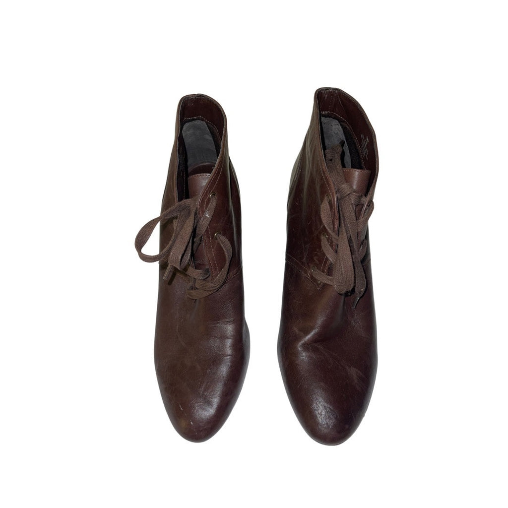 Lauren Ralph Lauren Tamia Wedge Ankle Booty Brown Leather Size 9.5