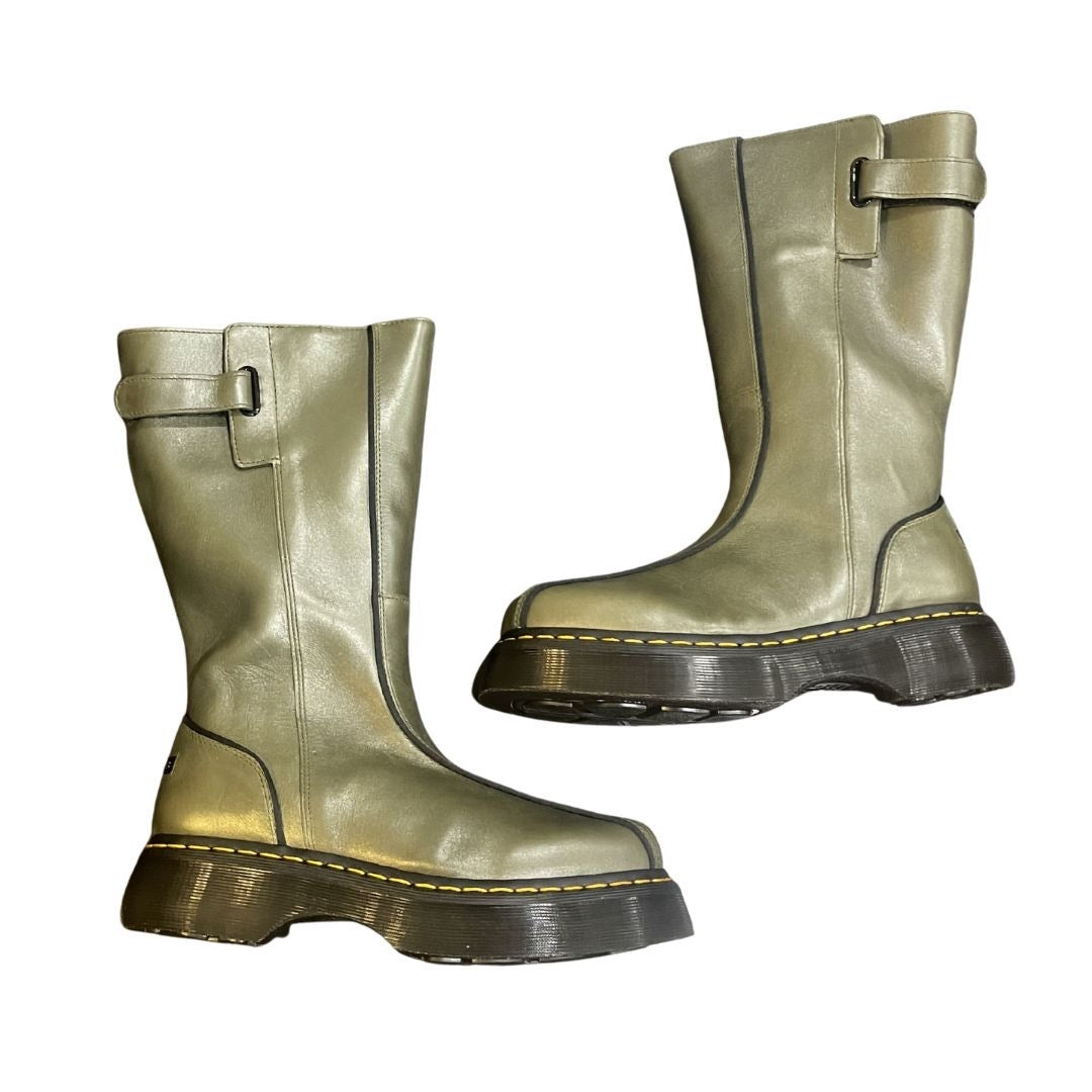 Dr. Martens Buzz High Eclipse Platform Leather Tall Boots Olive Green US 9 NWB