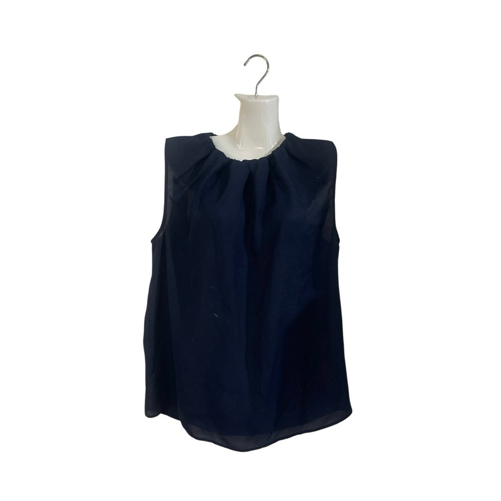 Joe Fresh Sleeveless Navy Blue Pleated Mock Neckline Blouse M Flowy Lightweight