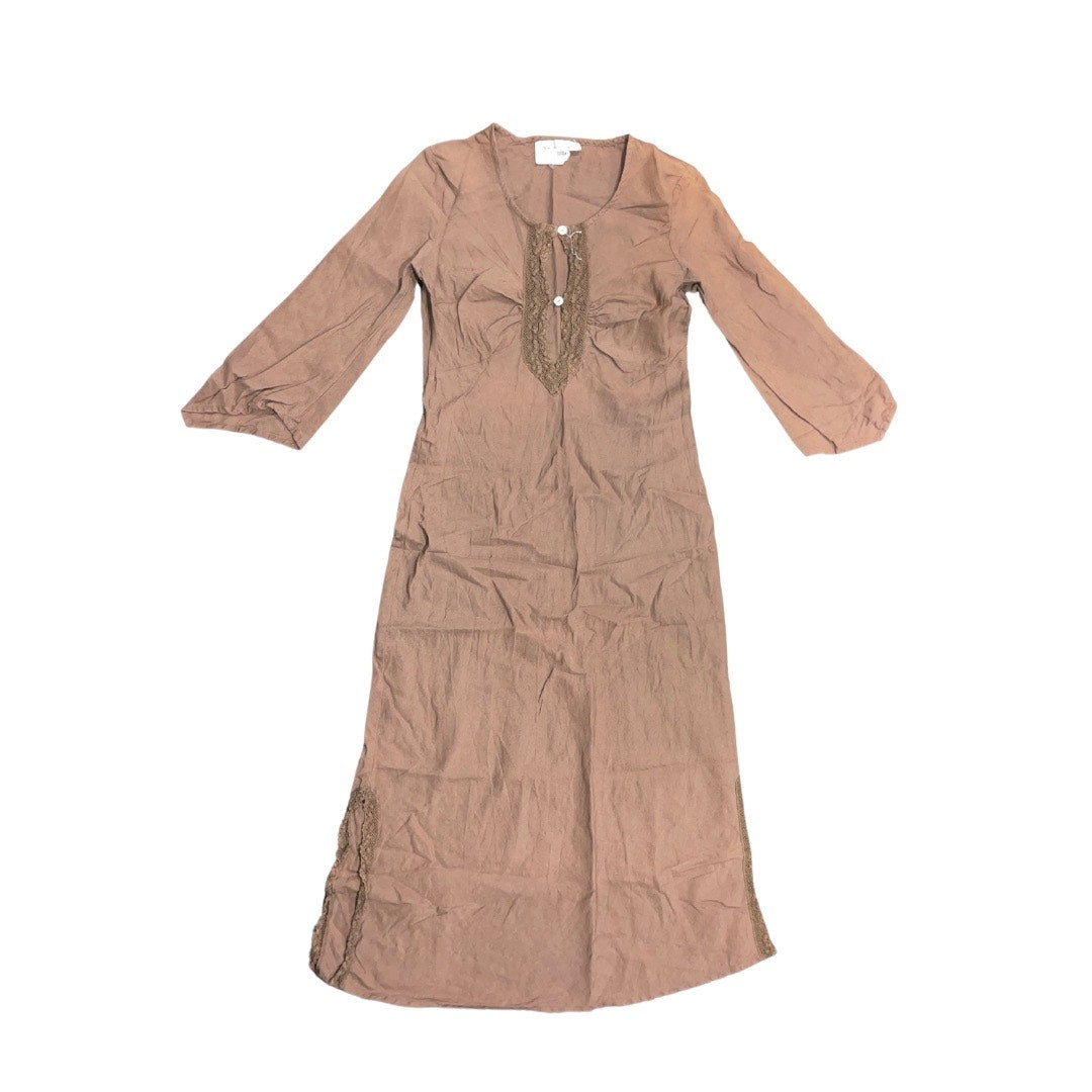 Heidi Klein Designer 100% Linen Brown Maxi Side Slit Dress SZ 2 Vacation Casual