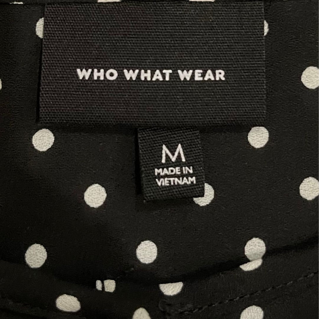 Who What Wear Black & White Polka Dot Round Neck Long Sleeve Shirt Career Chic