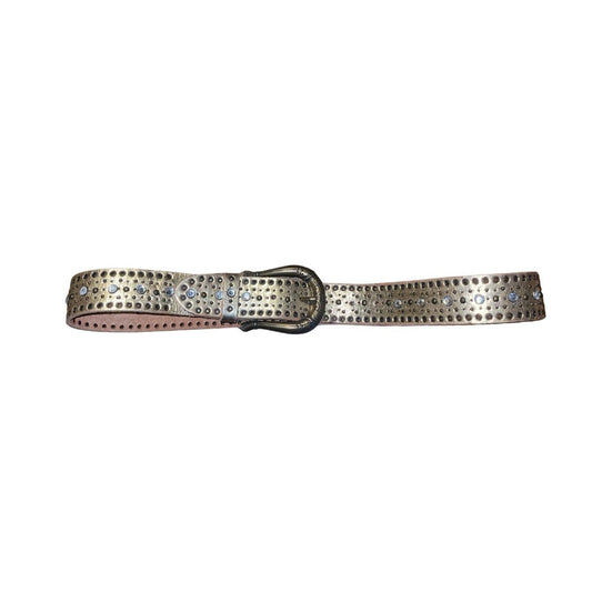 Womens Fossil Studded Rhinestone Belt Western Buckle Cowgirl Gold Metallic Size Medium