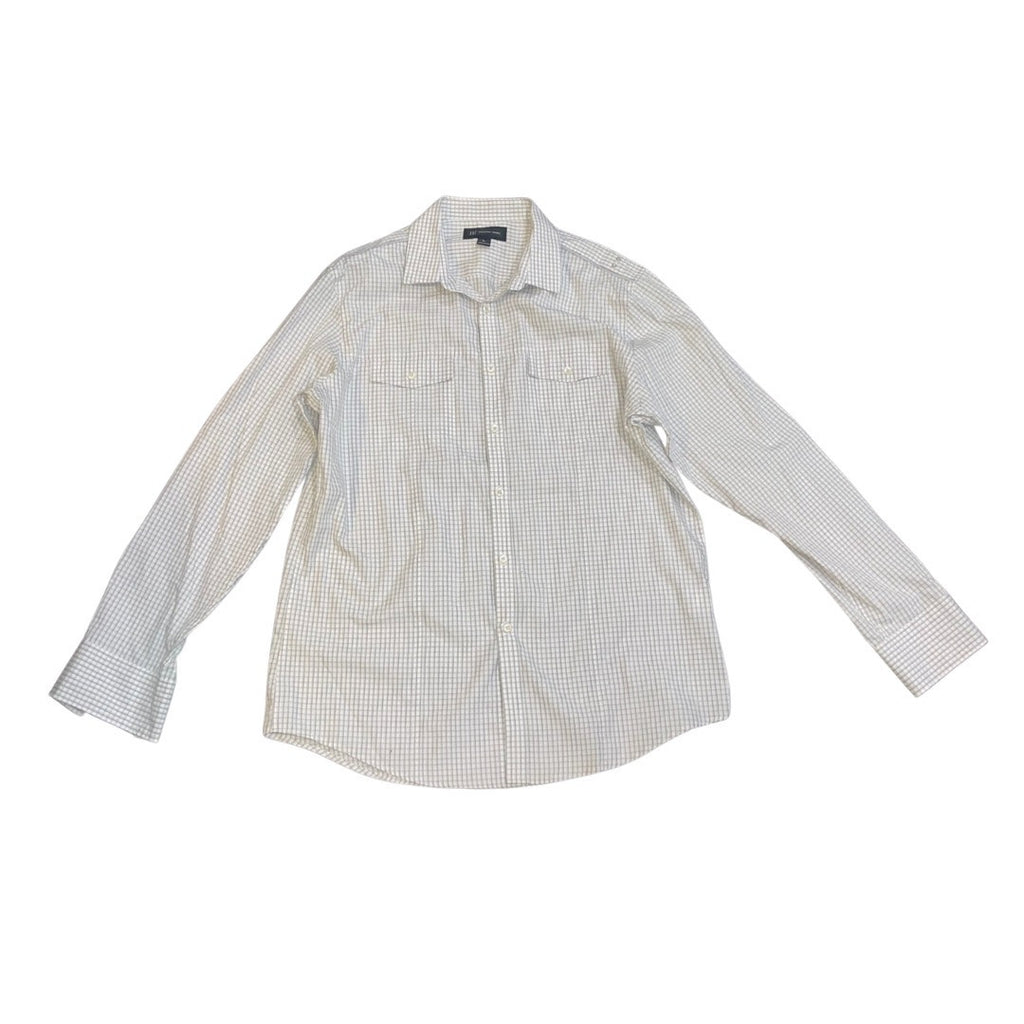 INC International Concepts Long Sleeve Dress Shirt Large Grey White Checkered