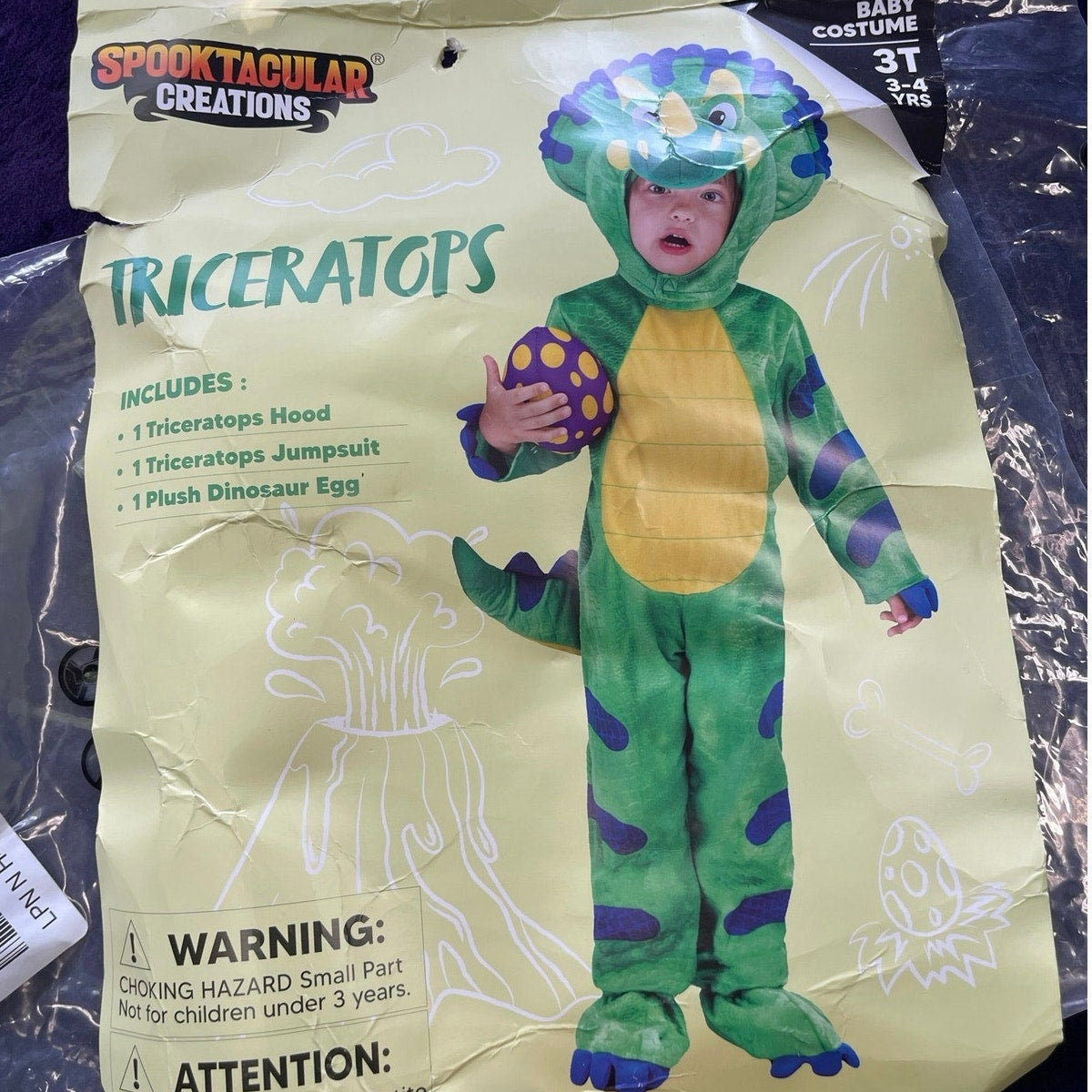 Spooktacular Triceraptops Toddler Halloween Costume 3T Dinosaur Kidscore Spooky