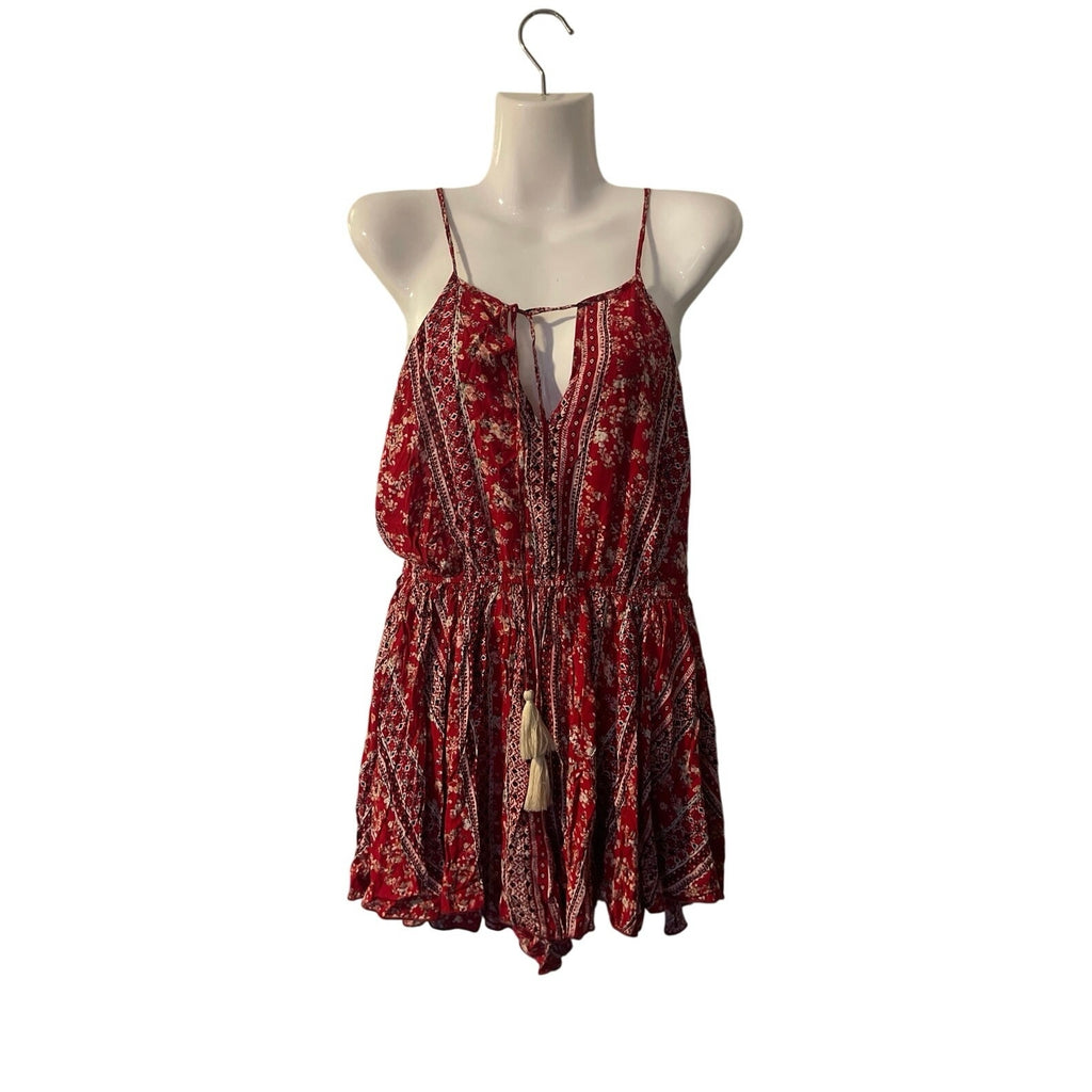 Zaful Boho Style Red Floral Paisley Romper SZ M Western Folk Ditsy Playful