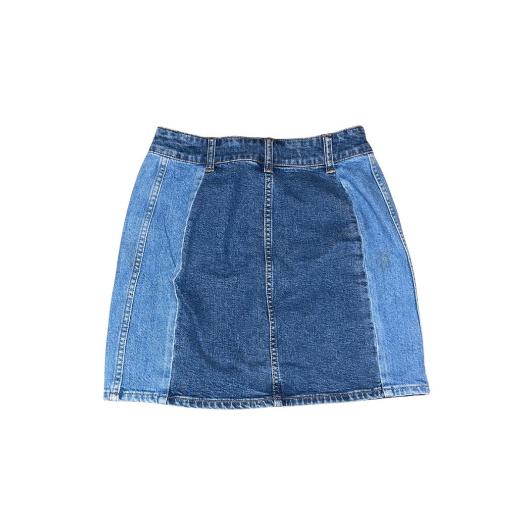 Madewell Stretch Denim Button Pocket Mini Skirt Pieced Edition 2 tone