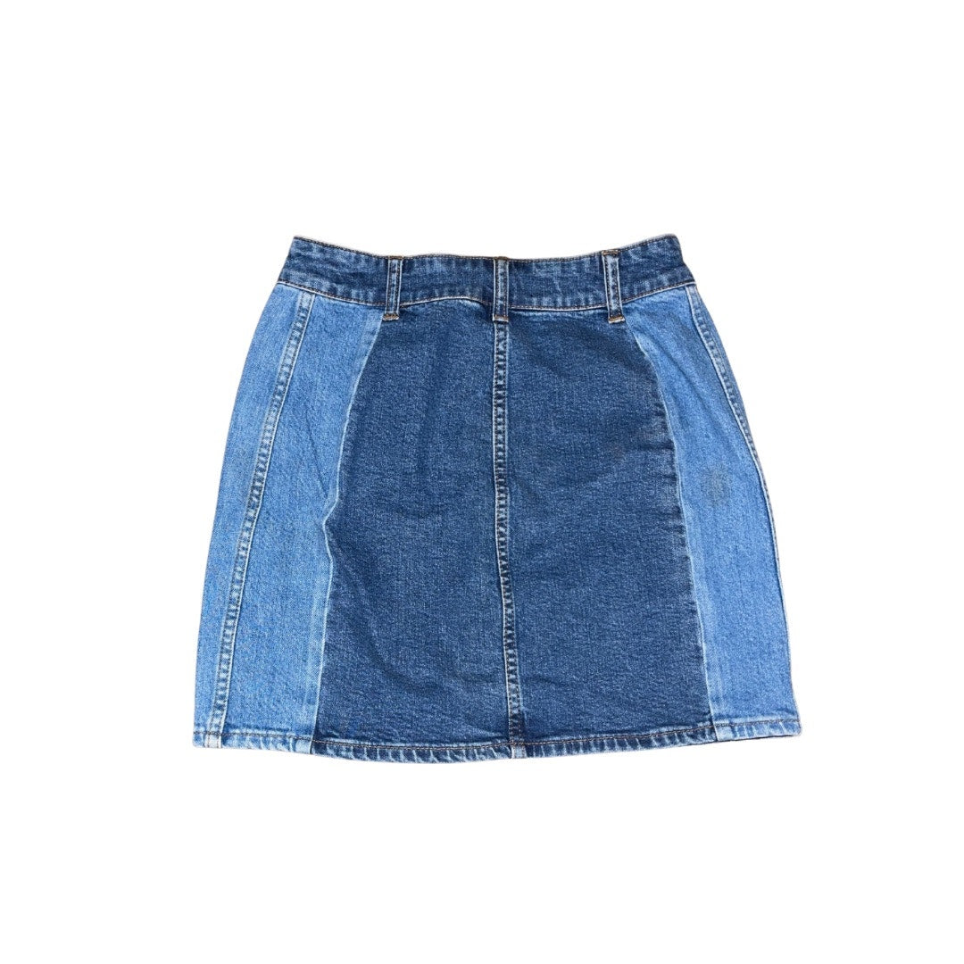 Madewell Stretch Denim Button Pocket Mini Skirt Pieced Edition 2 tone