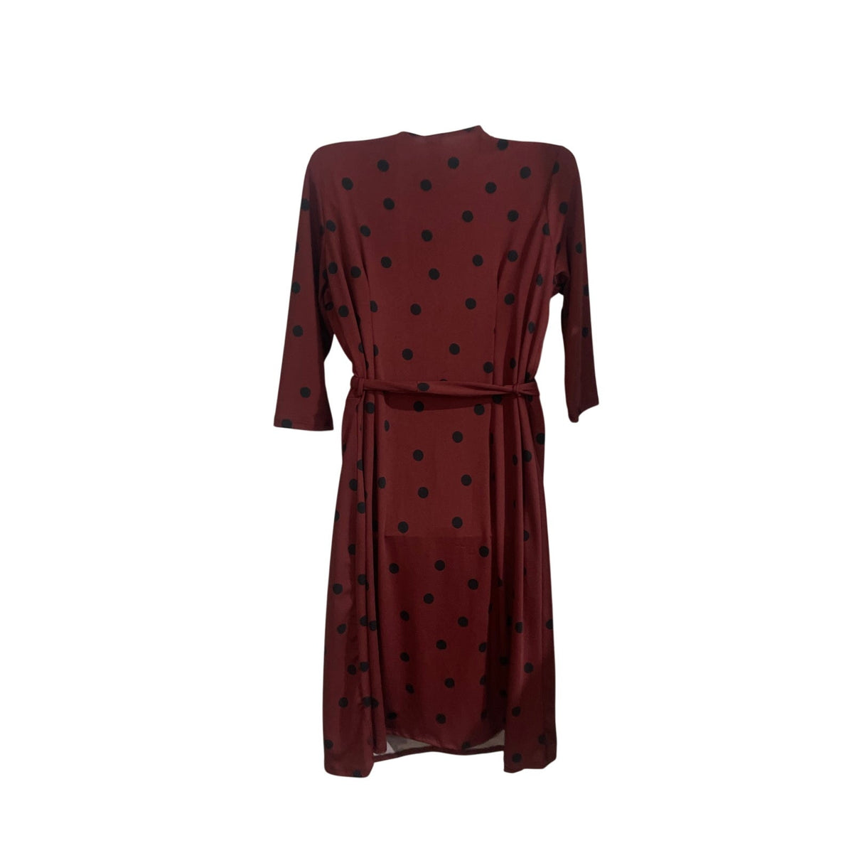 Vintage Inspired Burgundy Polka Dots Midi Wrap V-Neck Dress L Classy Mid Century