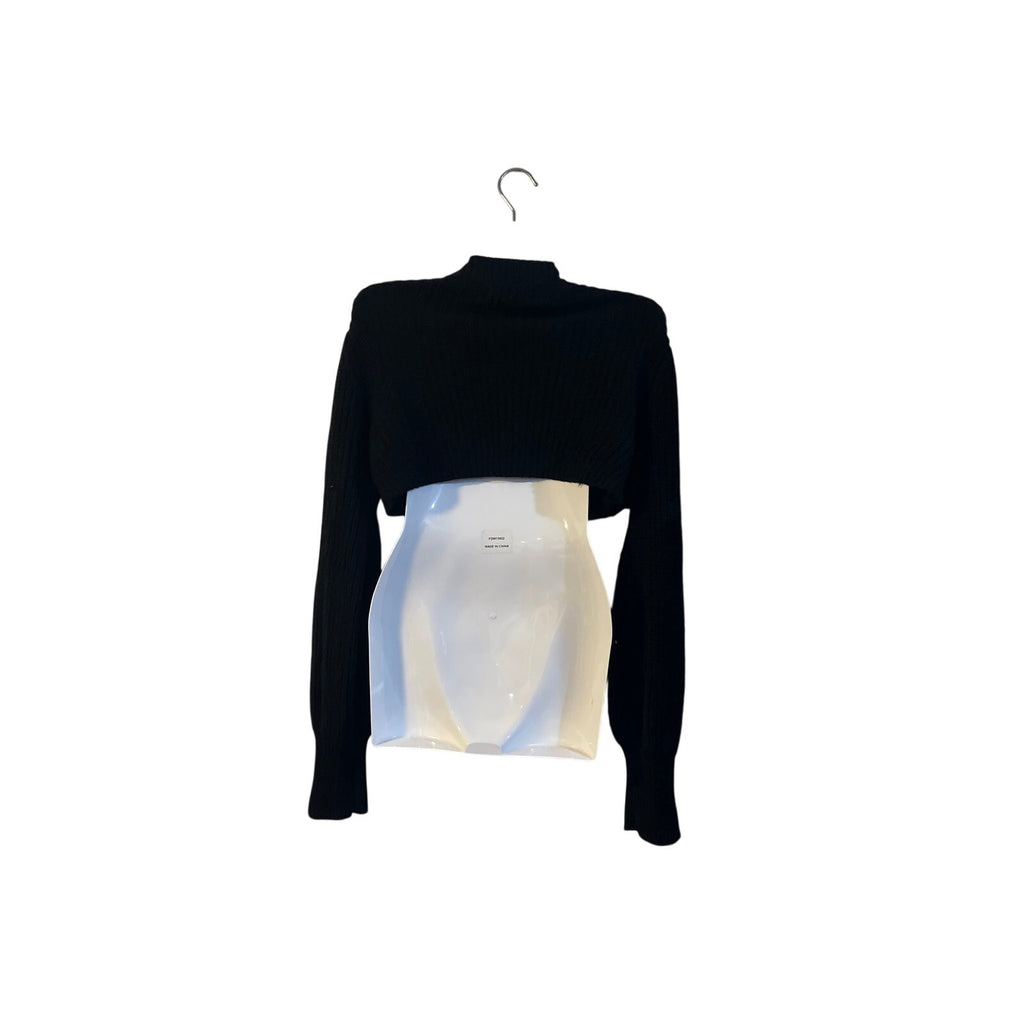 Almost Famous Black Open Front Cropped Chunky Knit Cardigan Sweater SZ XL Boho