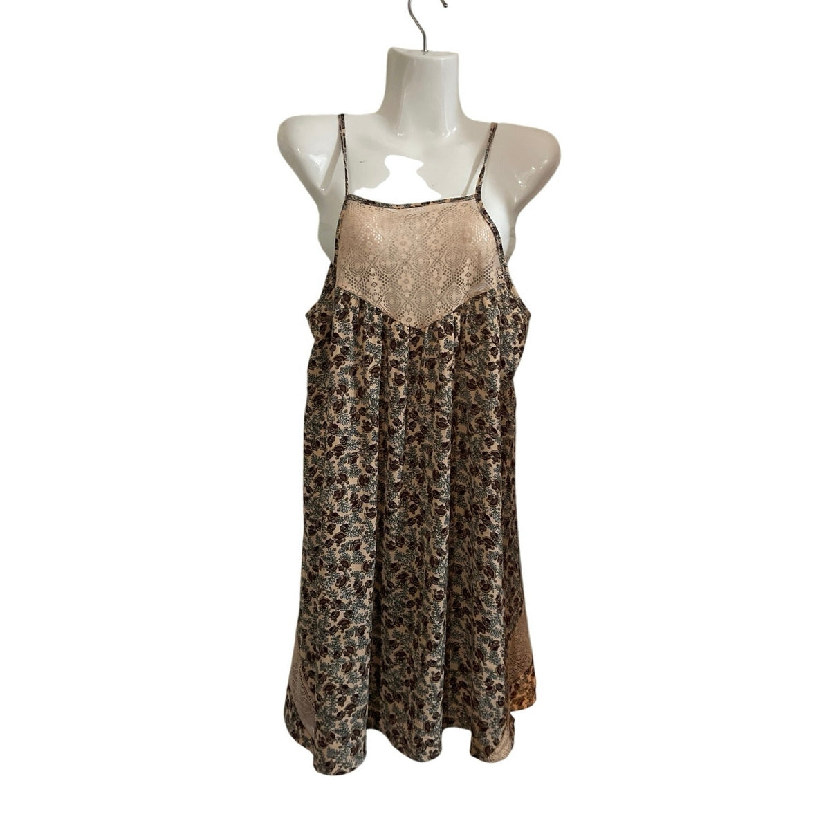 Kendall & Kylie Spaghetti Strap Boho Babydoll Swing Slip Dress M Floral Ditsy