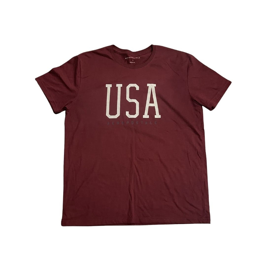 Aeropostale Burgundy USA Graphic Tee Crewneck T-Shirt Size Large Patriotic Sport