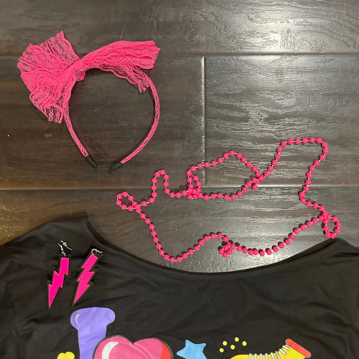 80s Themed Retro Halloween Neon Tutu Skirt Costume Set Adult SZ L