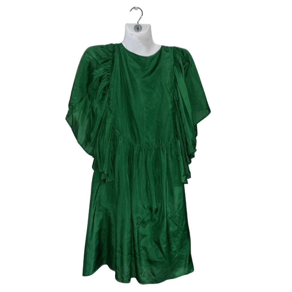 Munthe Distant Green Dress 100% Silk Short Size 36 (4) Bat Sleeves Flowy Artsy