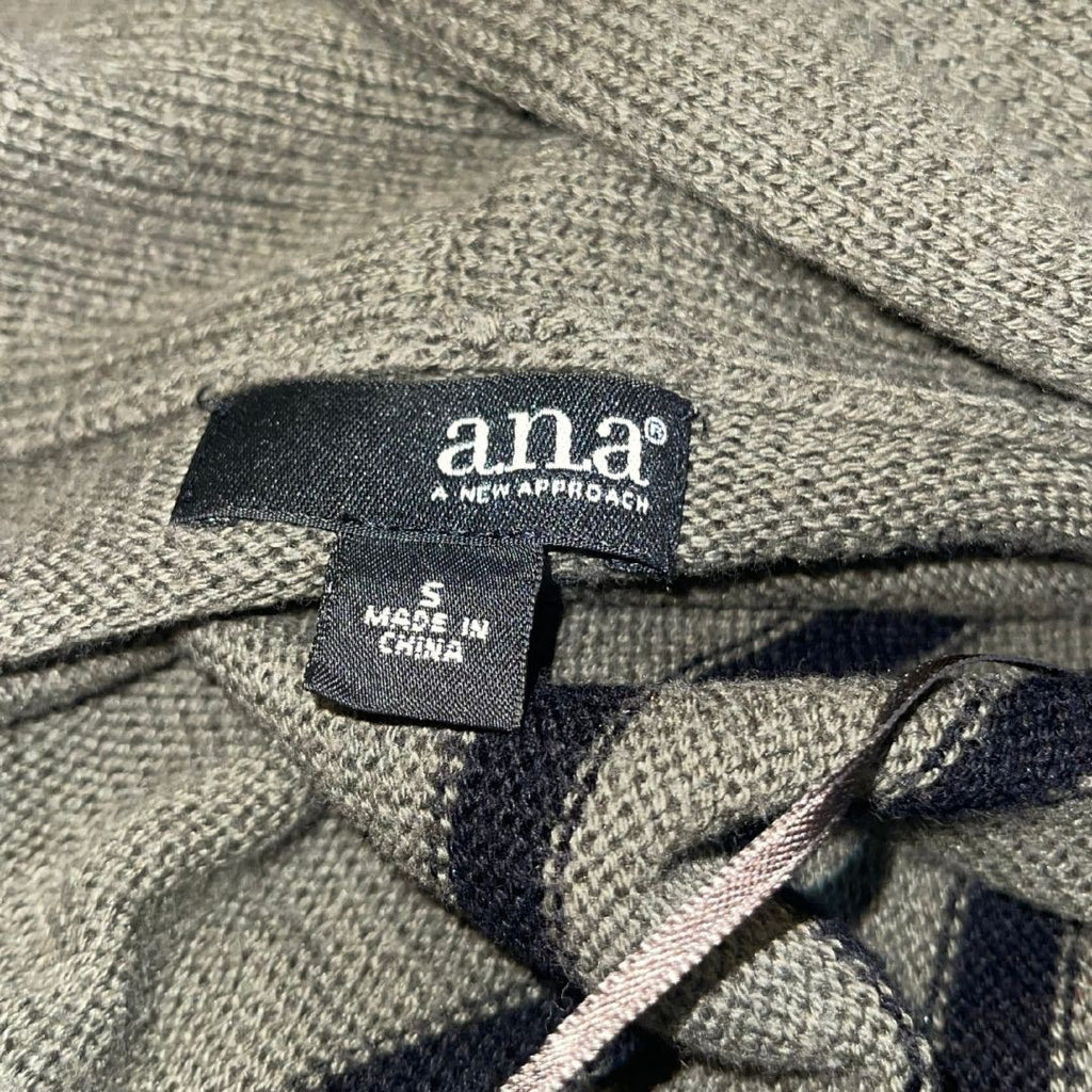 A.N.A. Green Black Striped Boyfriend Open Front Knit Cardigan Size Small Casual