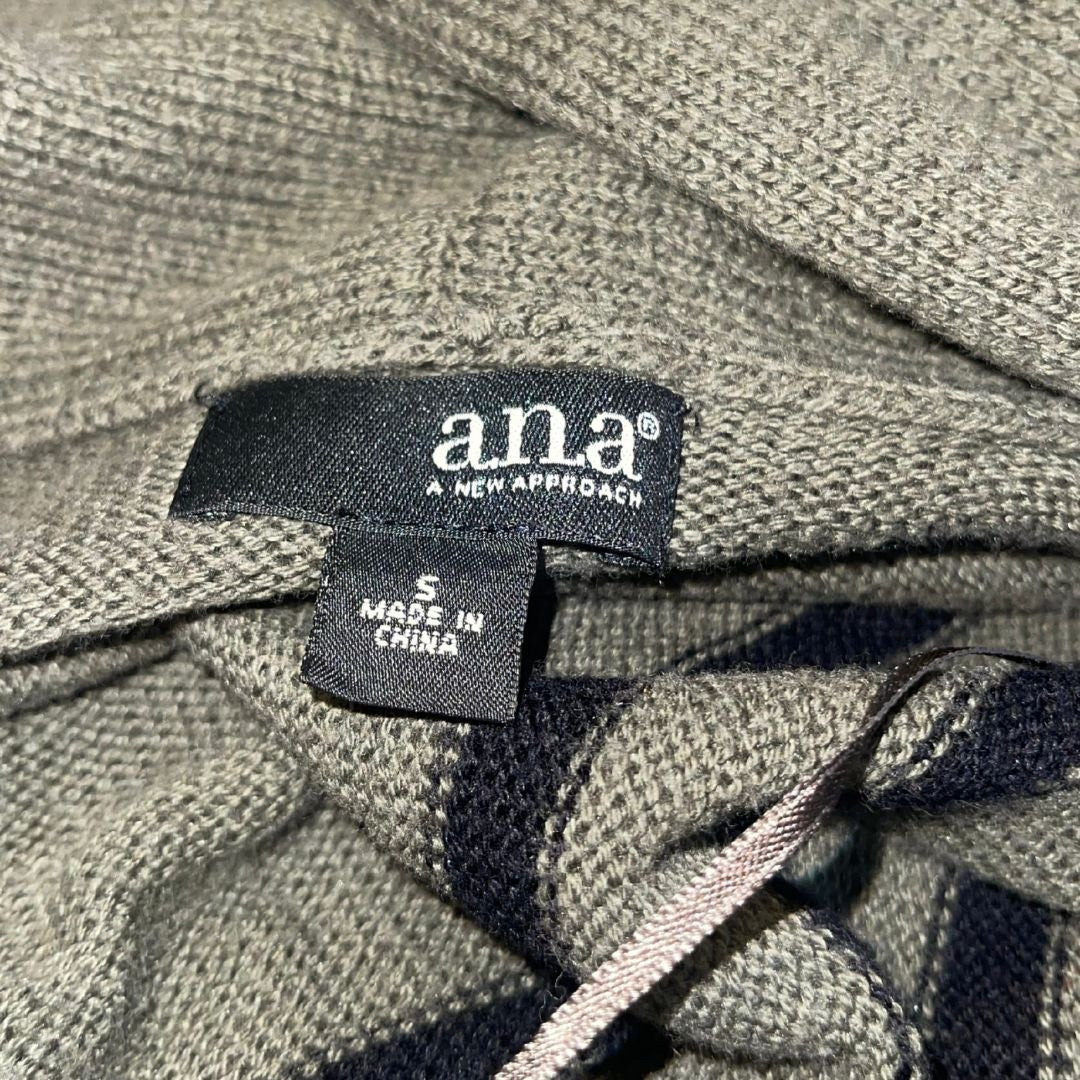 A.N.A. Green Black Striped Boyfriend Open Front Knit Cardigan Size Small Casual