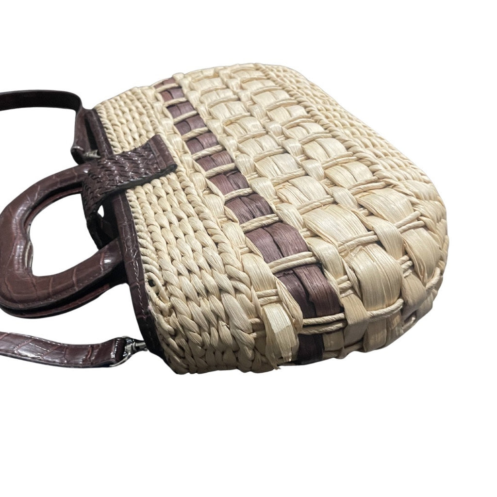 Straw Raffia Wicker Two Tone Handbag Silver Heart Detail Closer and Tag Western