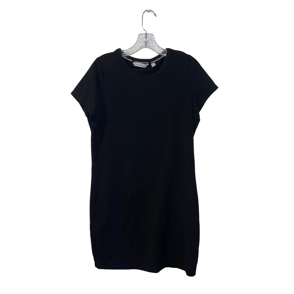 Calvin Klein Jeans Logo Black T-Shirt Dress Shift Cap Sleeves Size Large Casual