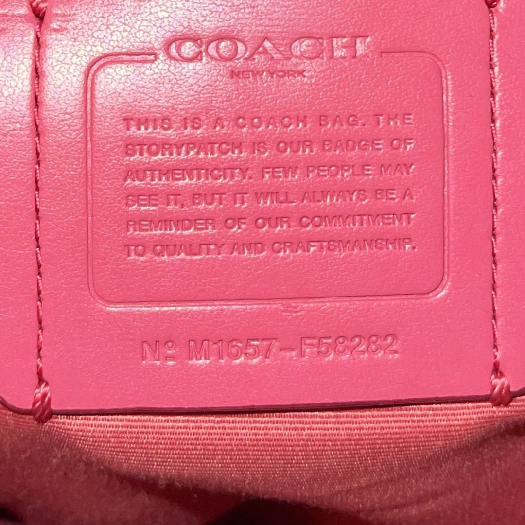 Coach Outline Signature Zip Top Tote Shoulder Bag Pink Leather Trim F58282 Y2K