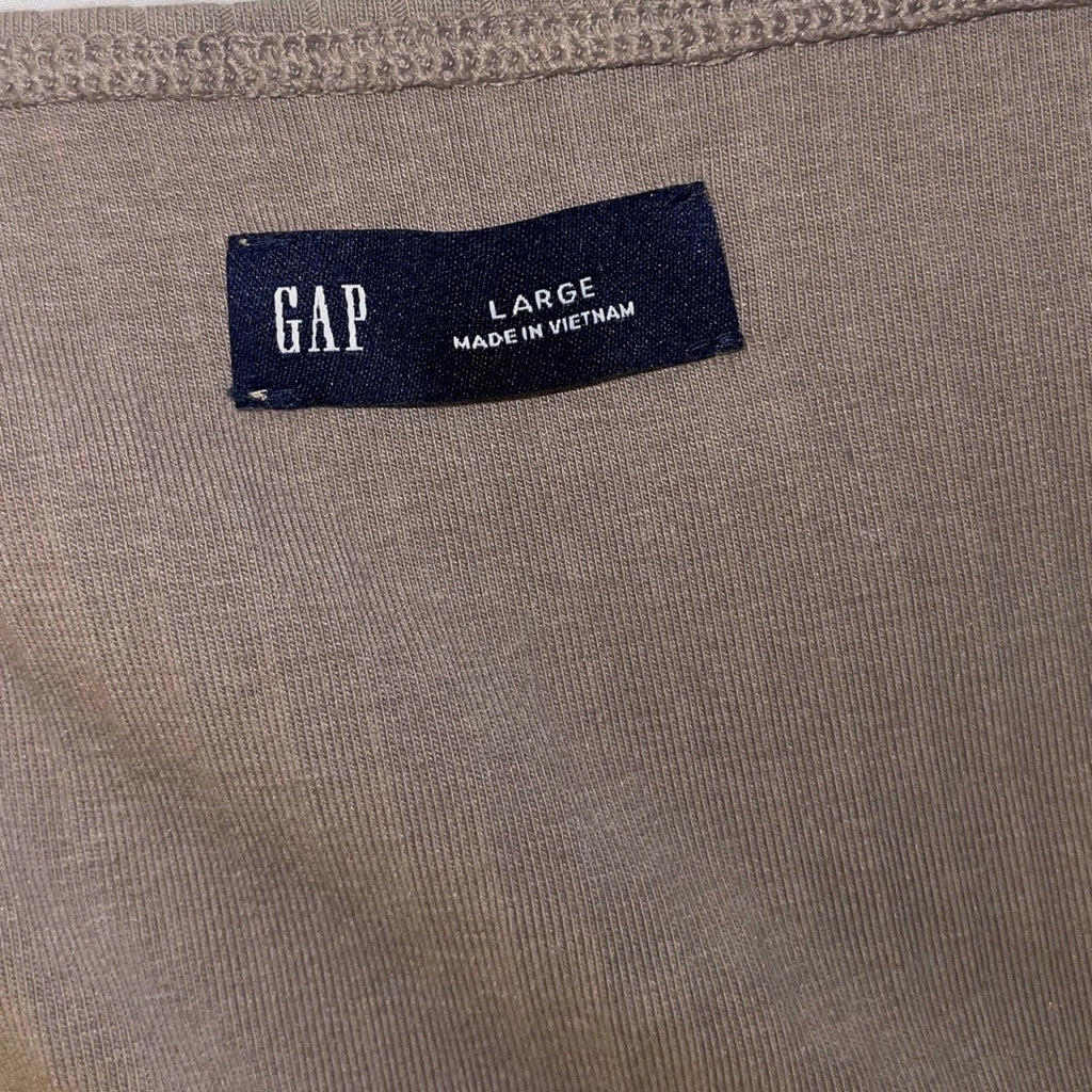 Gap Women Rib Long Sleeve Wrap Taupe Top Blouse Size Large
