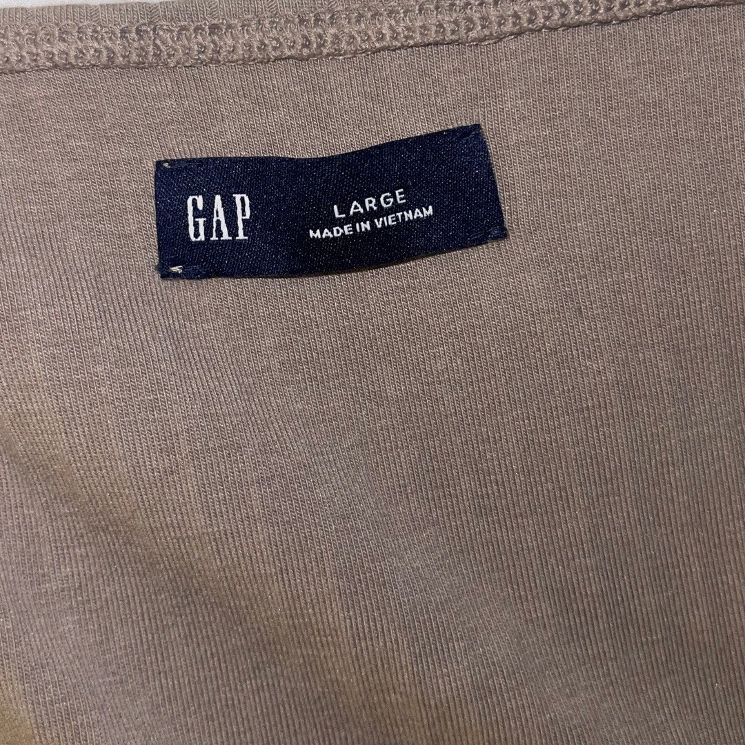 Gap Women Rib Long Sleeve Wrap Taupe Top Blouse Size Large