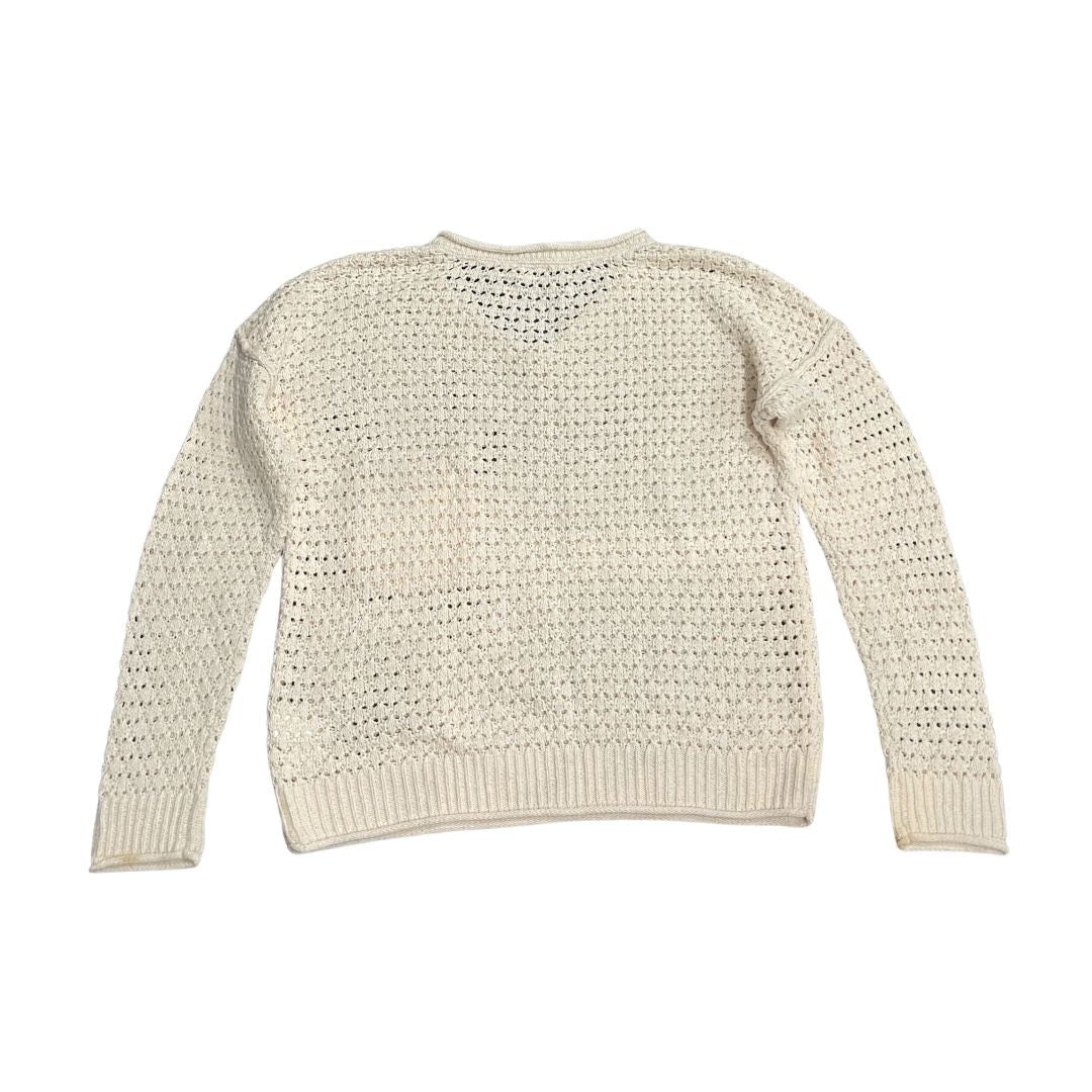 Roxy Open Knit Crochet V-Neck Sweater Size Medium Beachy Boho Indie Relaxed Fit