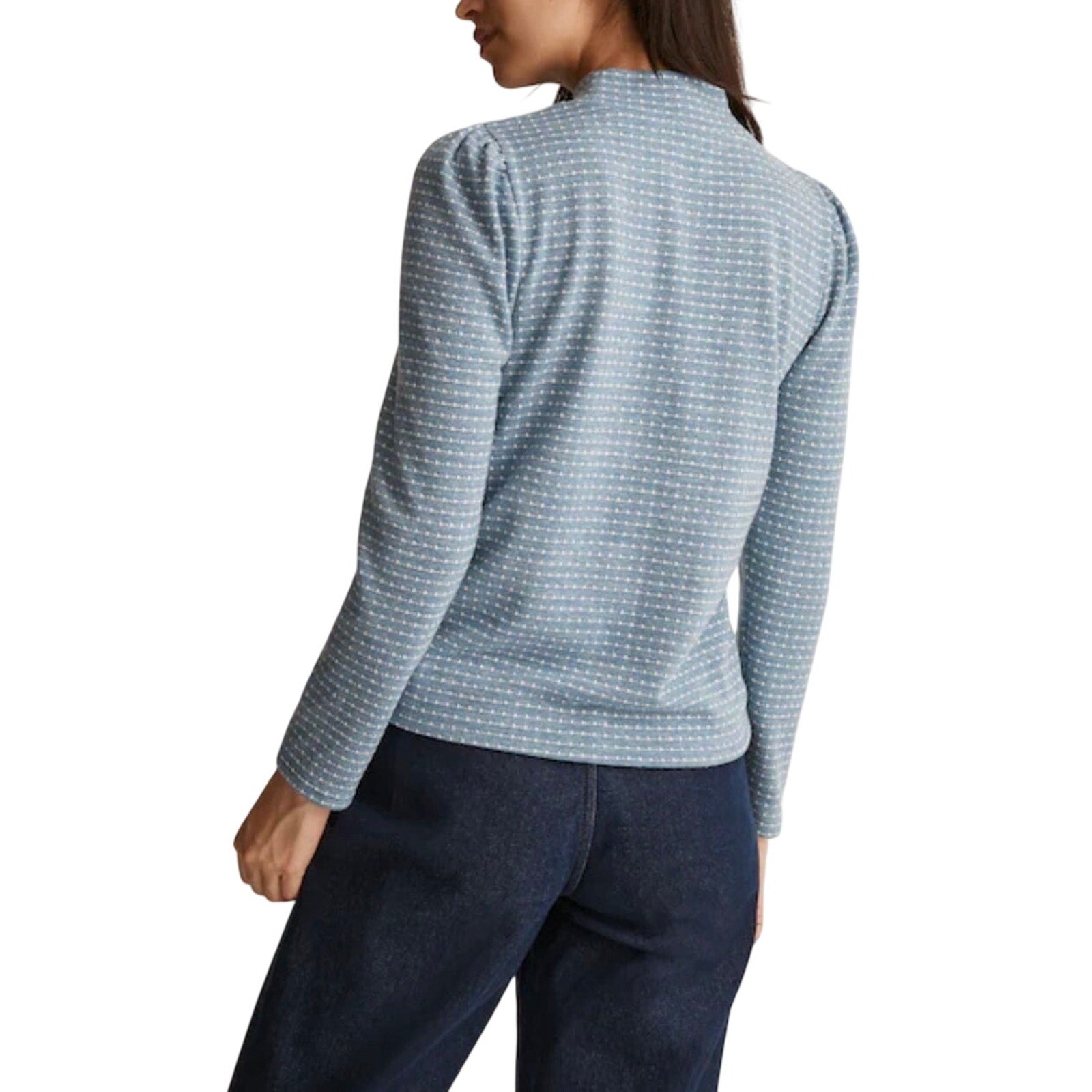 Madewell Jacquard Puff Sleeve Mockneck Top SZ M Texture Knit Vintage Inspired