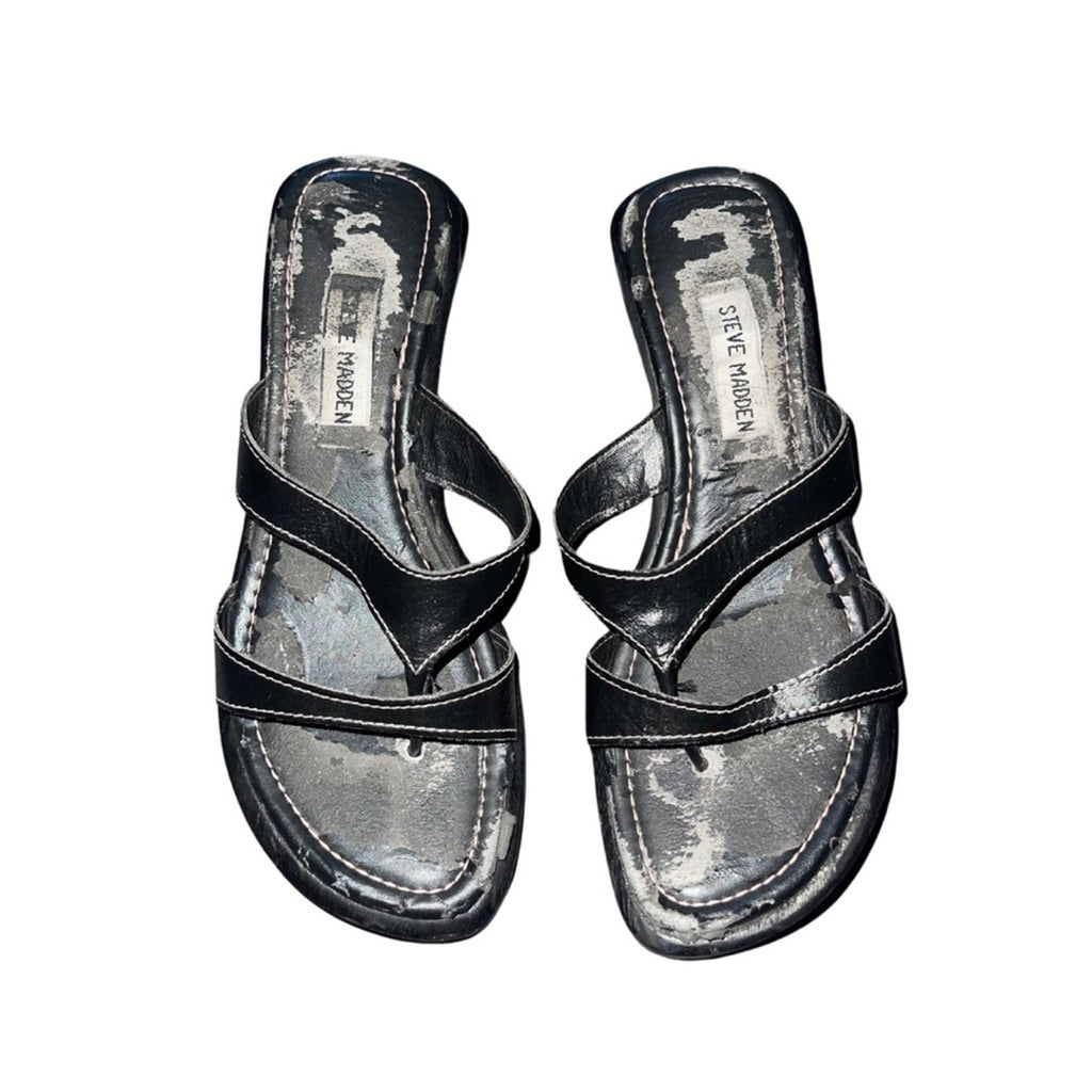Steve Madden black leather Strappy wedge sandals