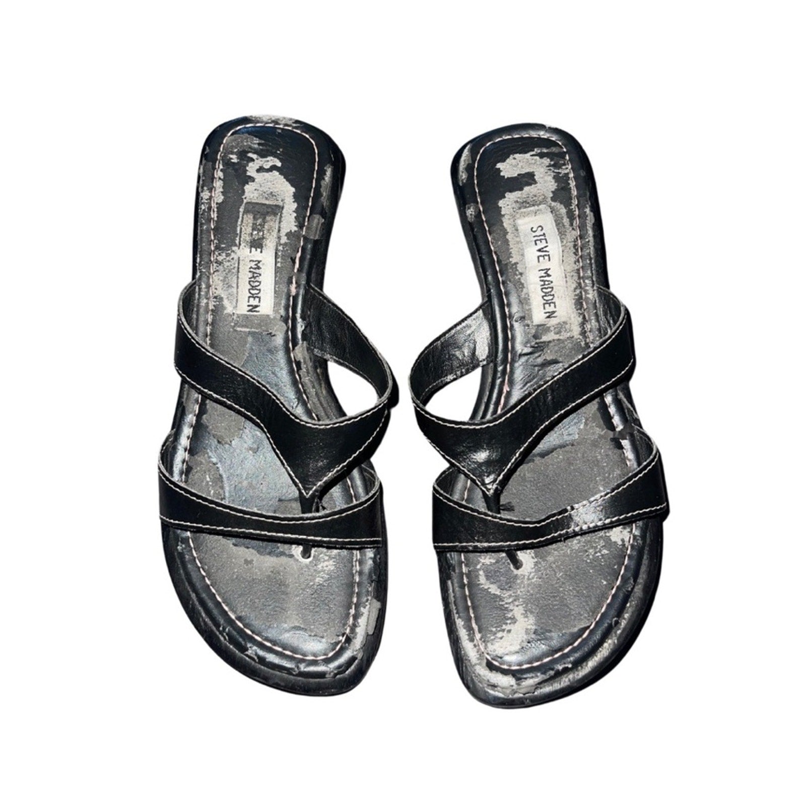 Steve Madden black leather Strappy wedge sandals