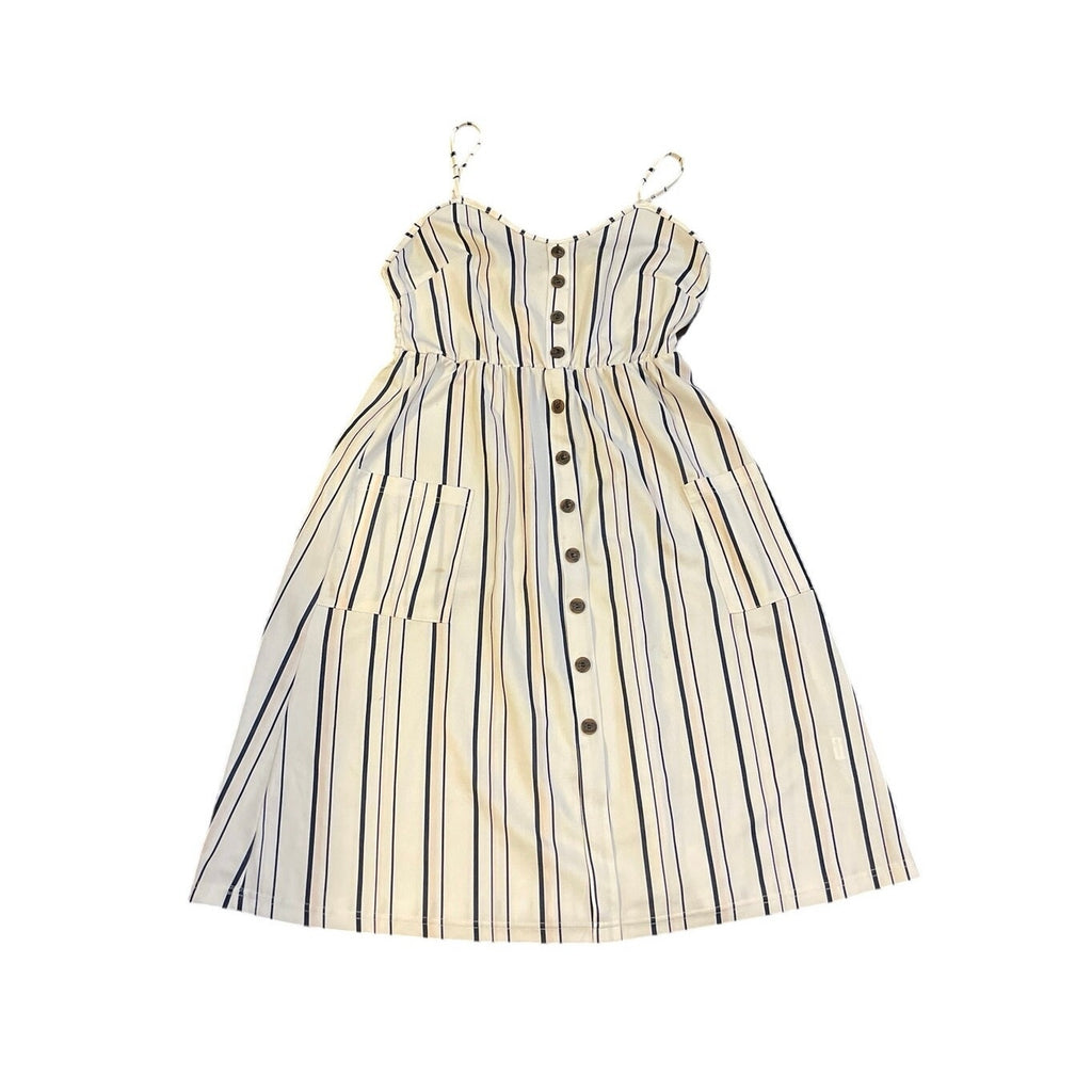 Shein Angashion Striped Spaghetti Strap Button Down Dress Boho Beach Resort