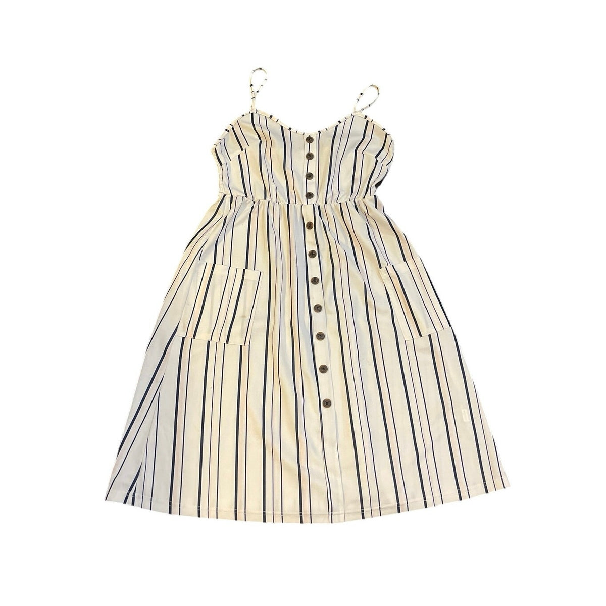 Shein Angashion Striped Spaghetti Strap Button Down Dress Boho Beach Resort