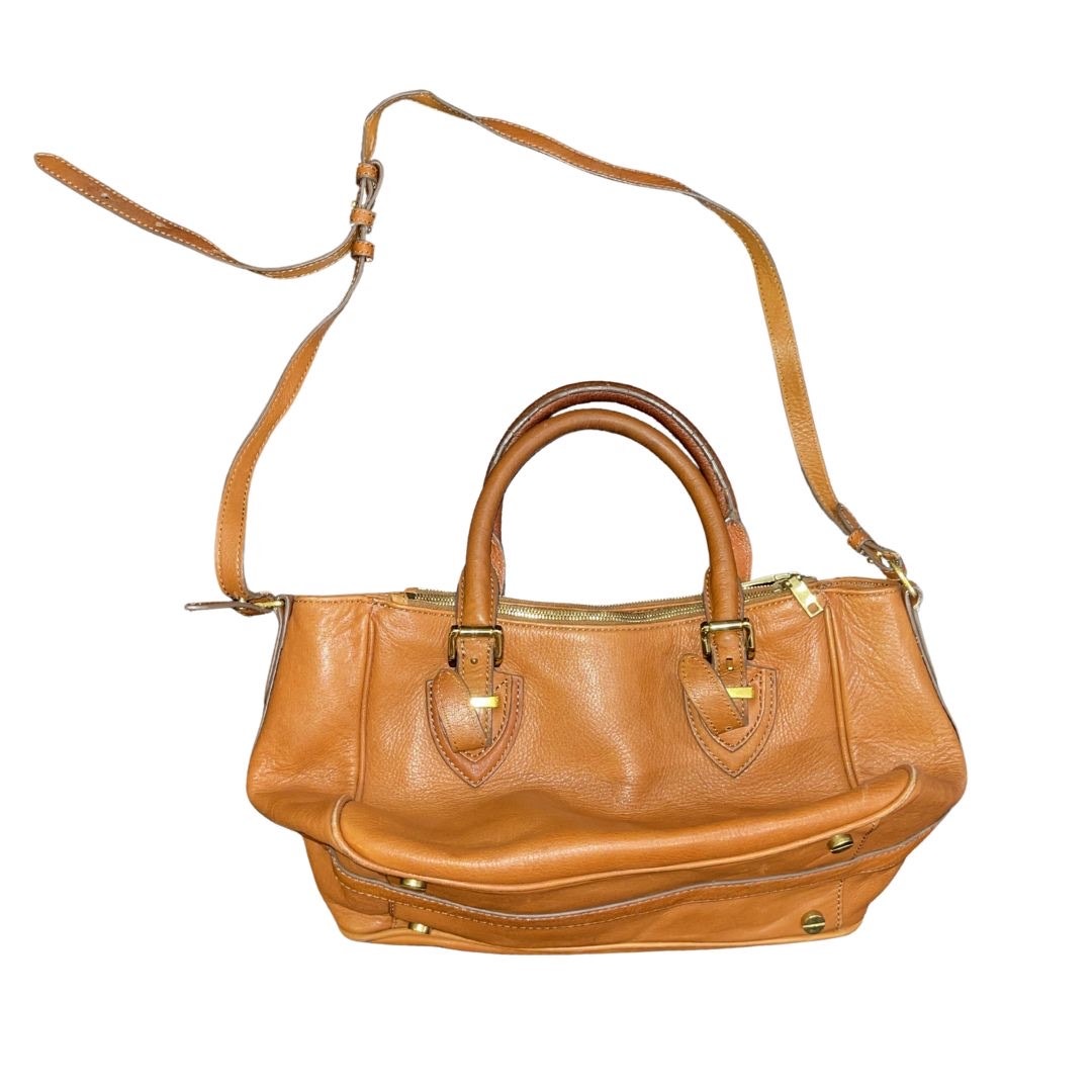 J. Crew Tan Genuine Leather Satchel Top Handle Crossbody Minimalist VTG inspired