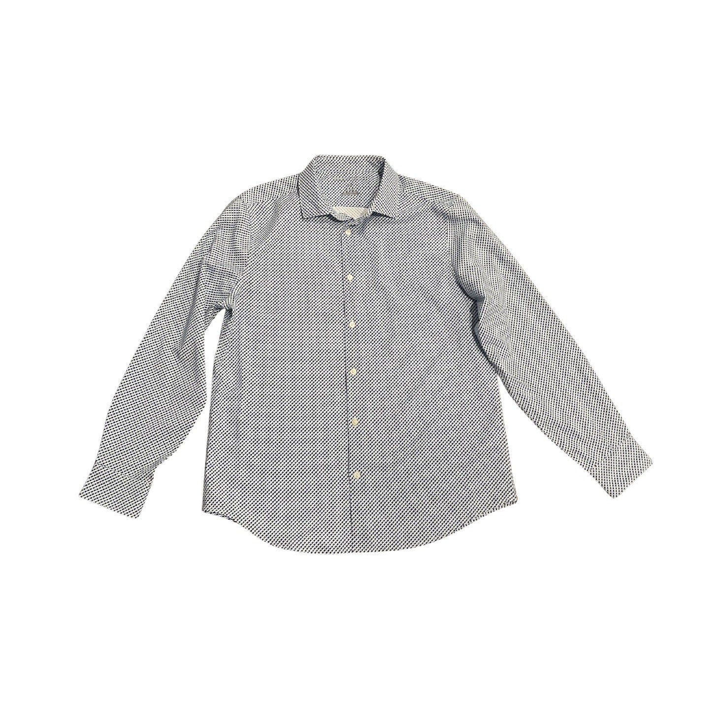 Perry Ellis Stretch Dress Long Sleeve Shirt Large Blue White Geometric Career