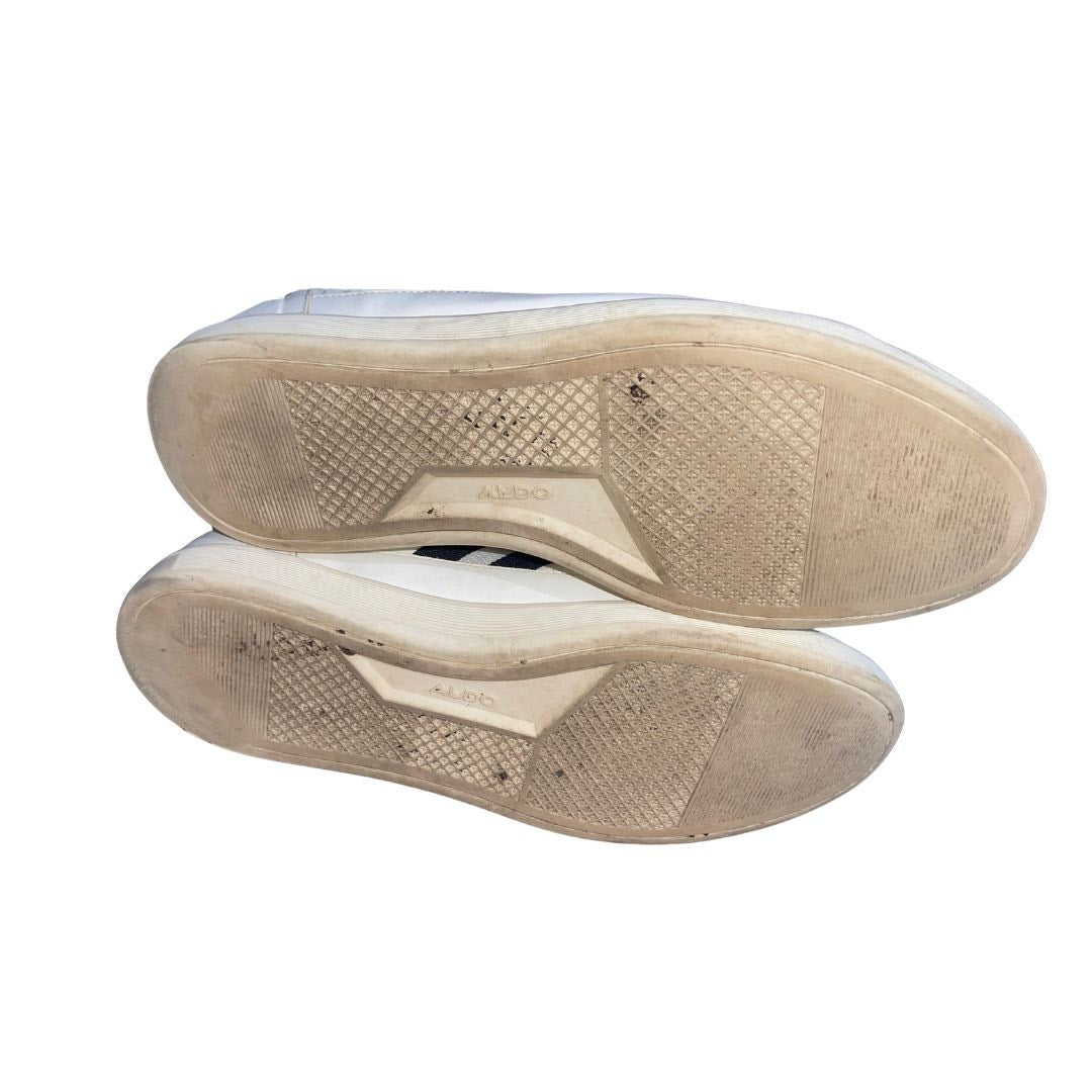 Aldo Men's White Navy Blue Striped Casual Sneakers Size 9.5