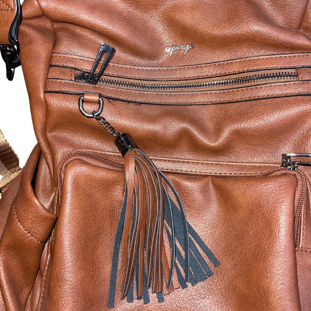 Opage Vegan Leather Backpack Purse Brown Tassel Shoulder Bag Travel