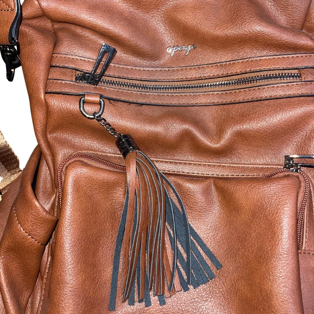 Opage Vegan Leather Backpack Purse Brown Tassel Shoulder Bag Travel