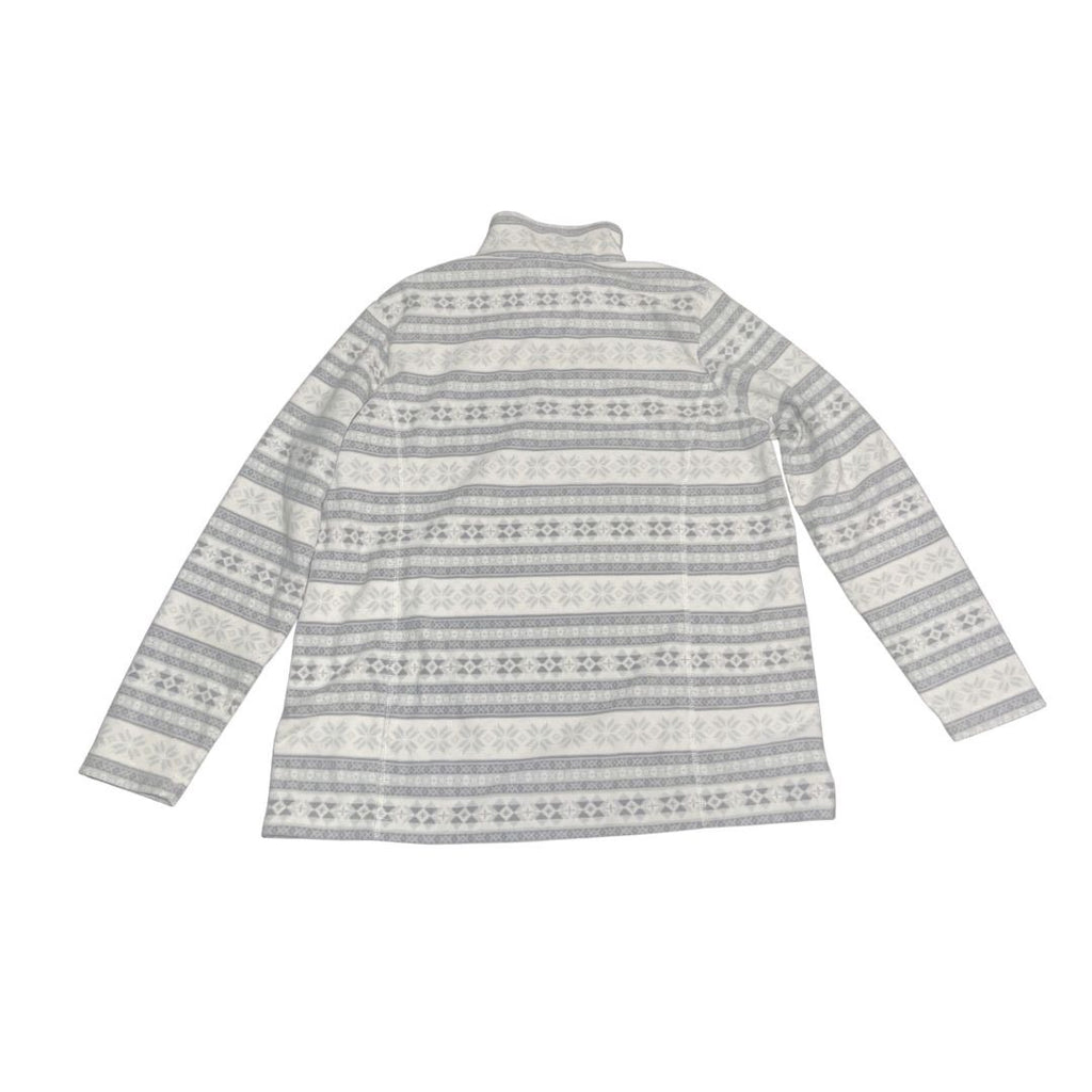Lands' End Women Quarter Zip Fleece Pullover Sweater Fair Isle Large Cozy Chic