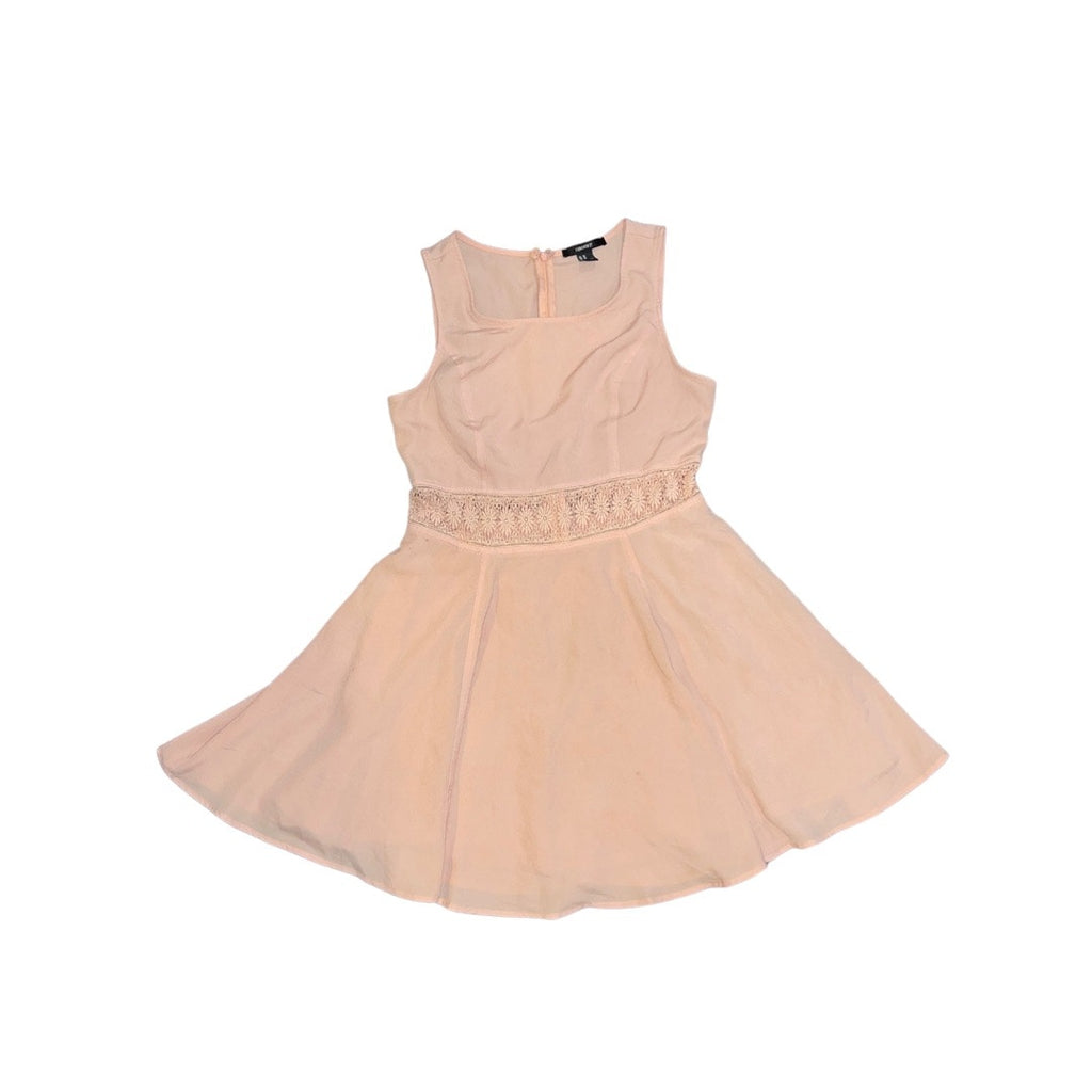 Forever 21 Dusty Pink Sleeveless Dress Floral Embroidered Waist Size Medium