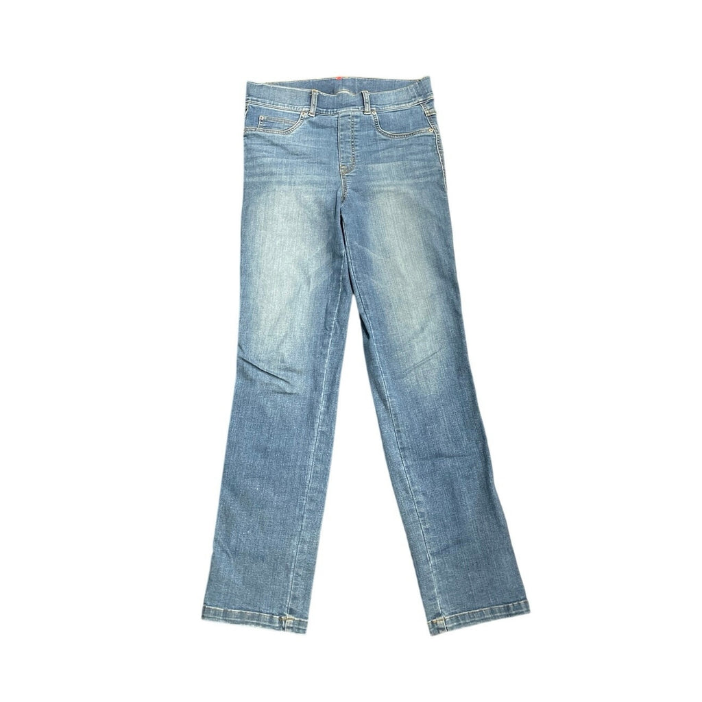 Spanx Pull On Straight Leg Jeans Sculpting Pants Flat Front Tummy Smoothing