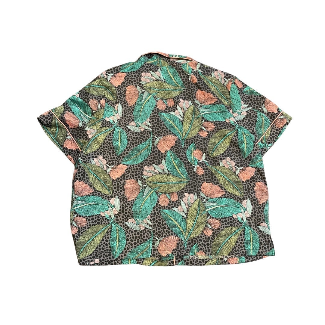 Cynthia Rowley Short Sleeve Button up Pajama Top SZ XXL Tropical Retro Sleepwear