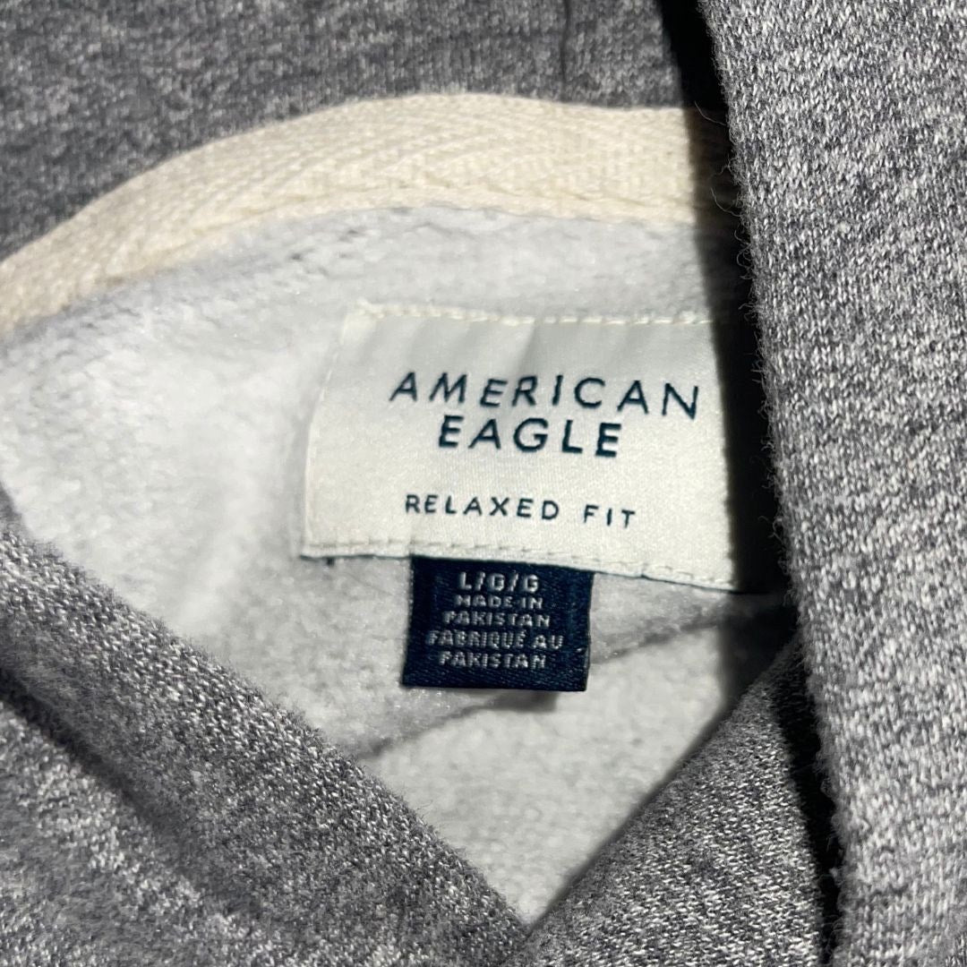 AE American Eagle Relaxed Fit Heavyweight Logo Hoodie Gray Size Large Casual