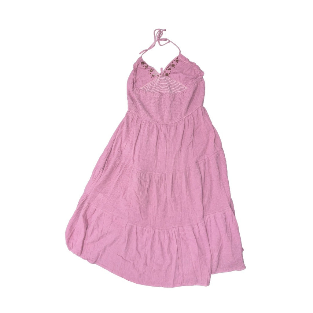 CIDER NWT HALTER SOLID KNOTTED SHIRRED EMBROIDERY RUFFLE TIERED MAXI DRESS CURVE & PLUS