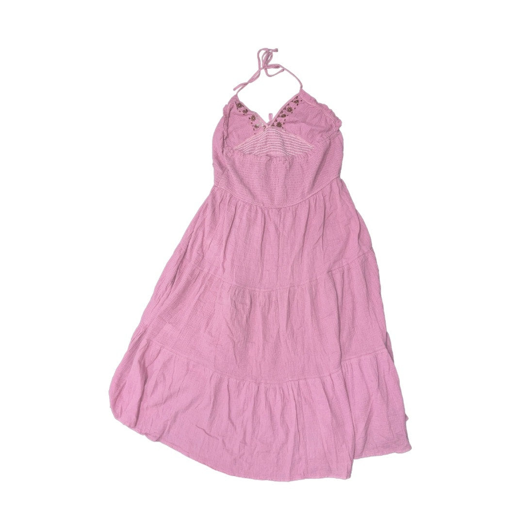CIDER NWT HALTER SOLID KNOTTED SHIRRED EMBROIDERY RUFFLE TIERED MAXI DRESS CURVE & PLUS